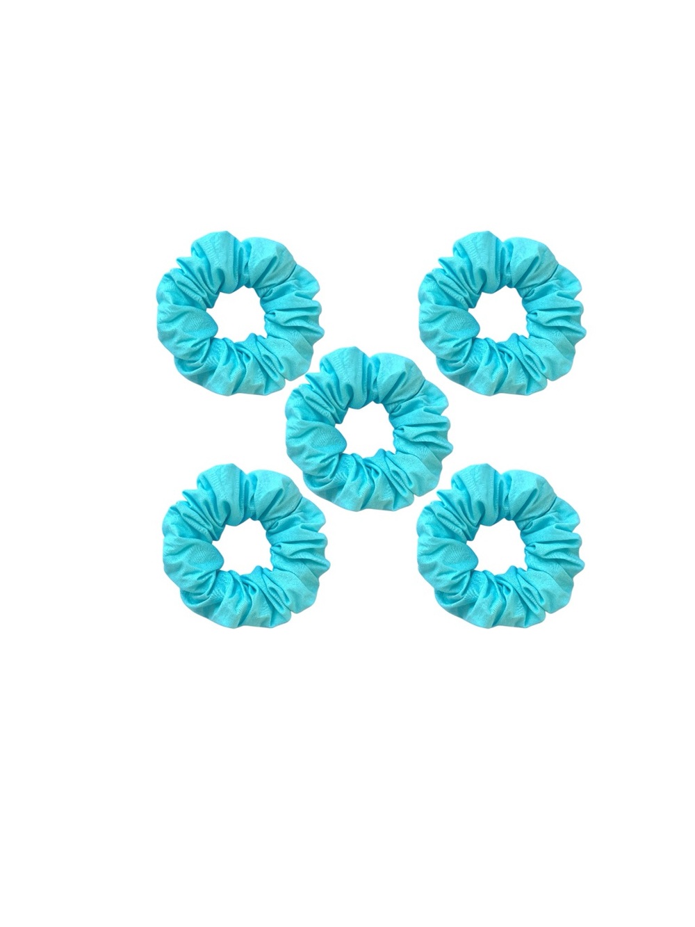 Bright Teal Hair Scrunchie Set. 5 Soft cotton hair ties. - Picture 7 of 8